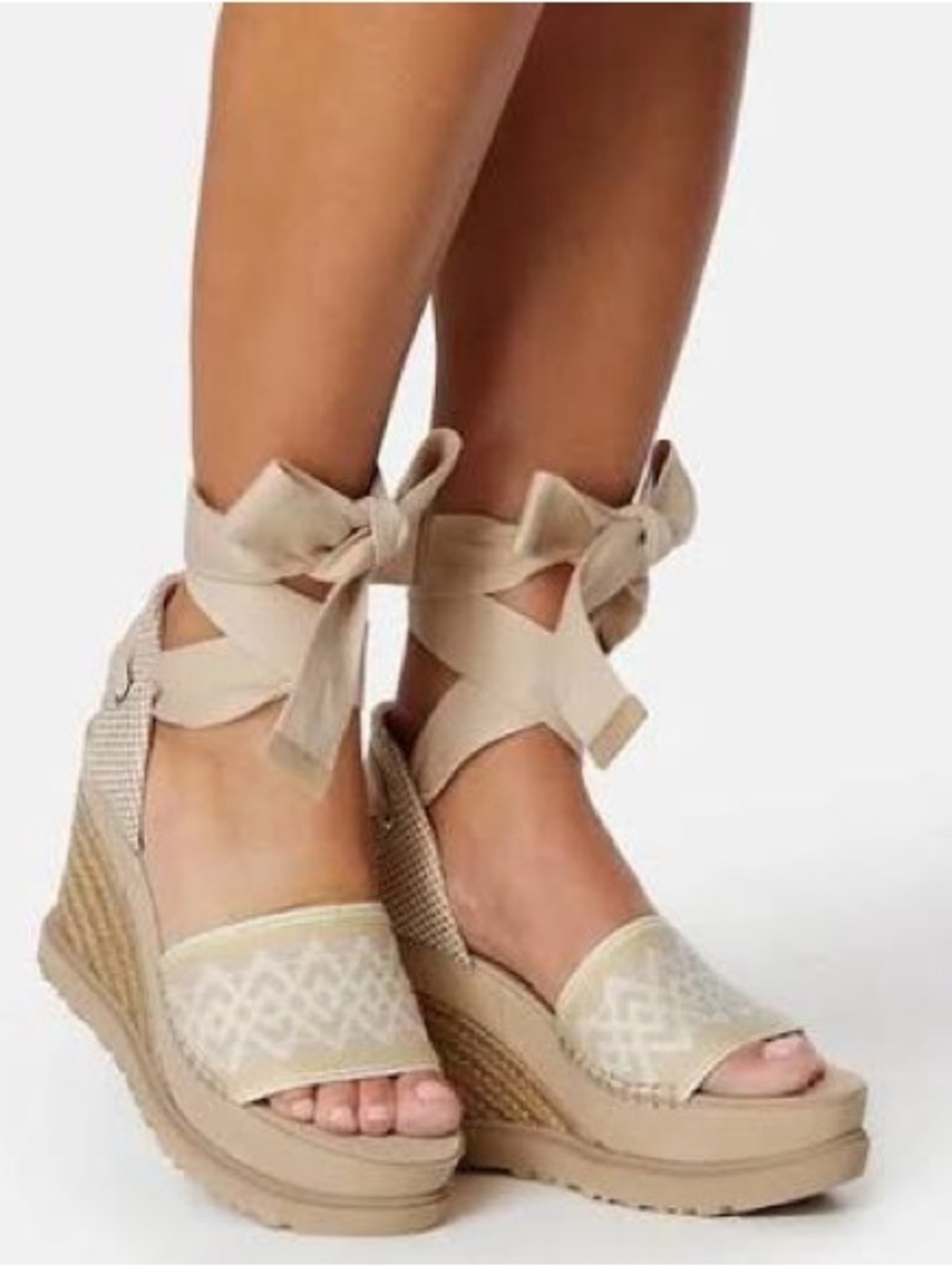 UGG Neutral Lace-Up Espadrille Wedge Sandals Size 11 NEW